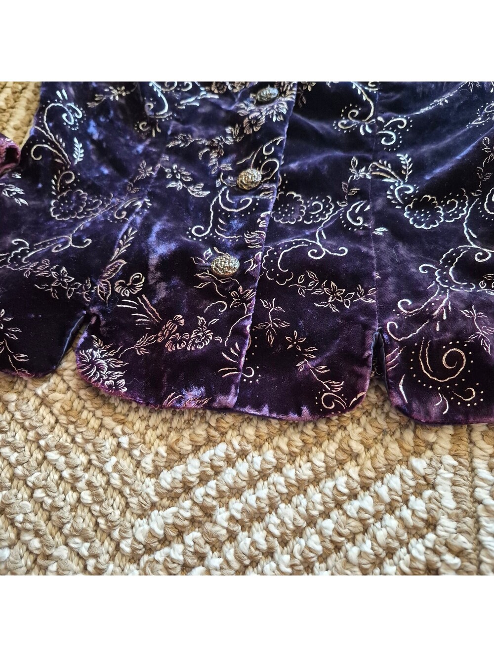 VTG 80s Purple Velvet Peplum Jacket Metallic Floral Blazer Whimsigoth Gothic S - Picture 4 of 7
